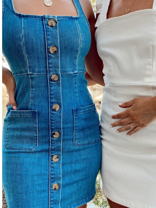 Show Me Your MuMu Dresses & Skirts - Show Me Your Mumu Button-Front Denim Mini Denim Dress - Blue